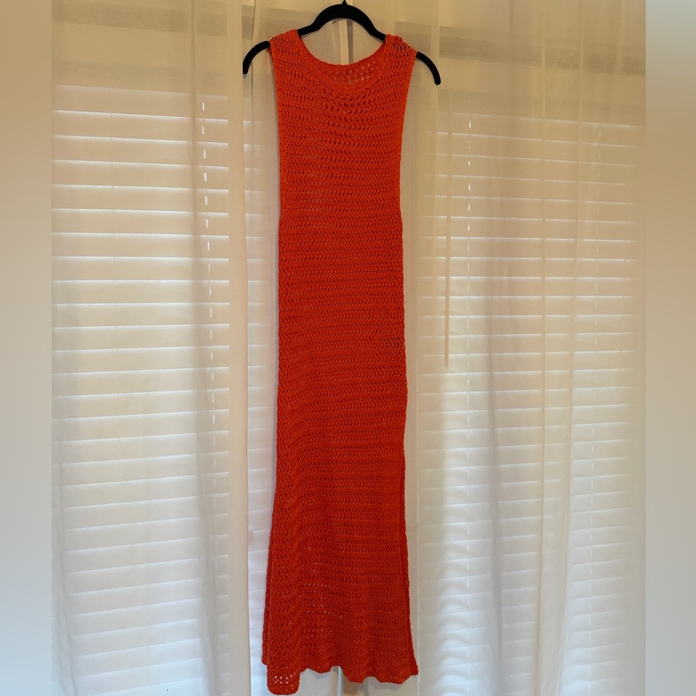 Sleeveless Orange Crochet Maxi Dress